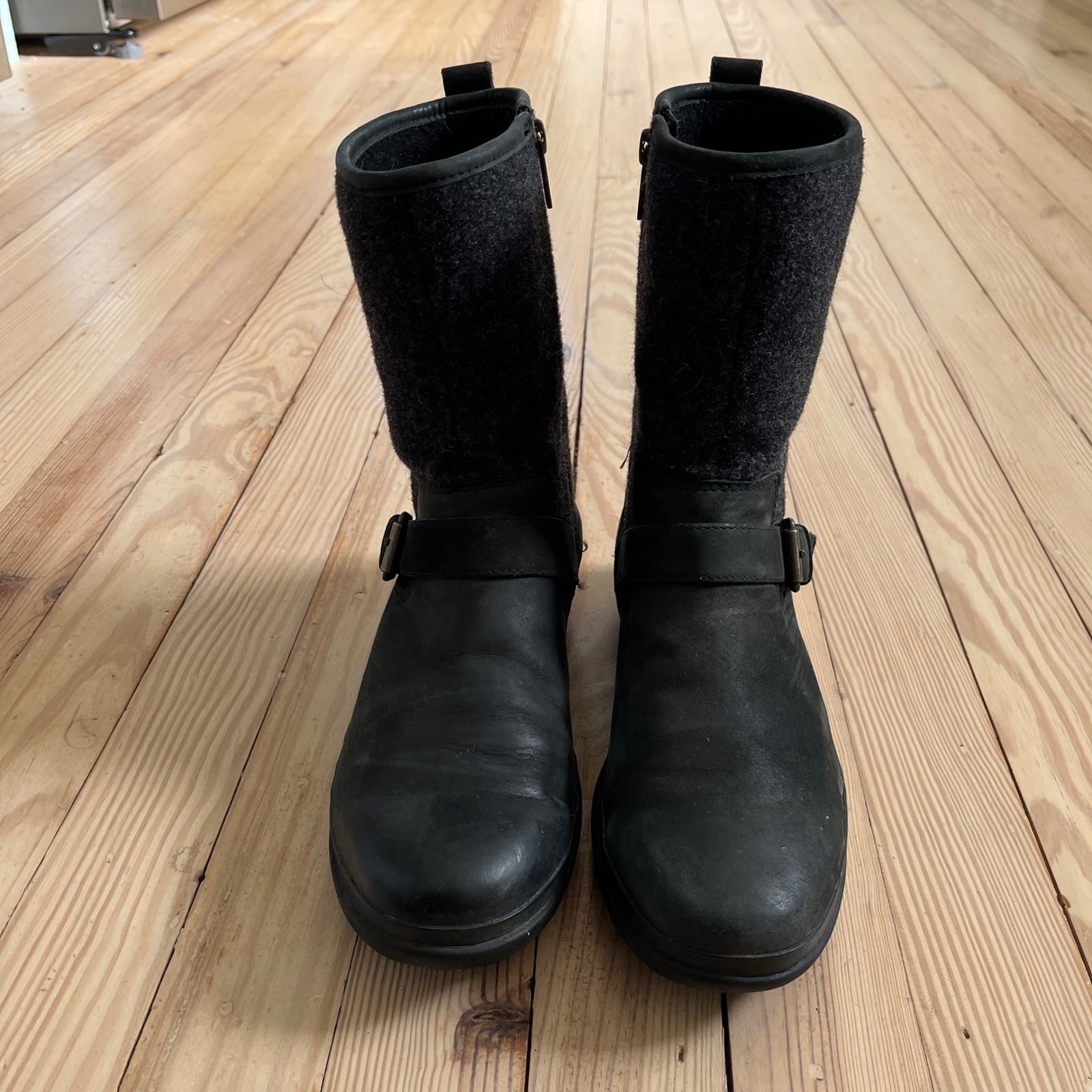 UGG Simmens Waterproof Rain Leather Wool Mid Calf Boots Black Womens Size 8