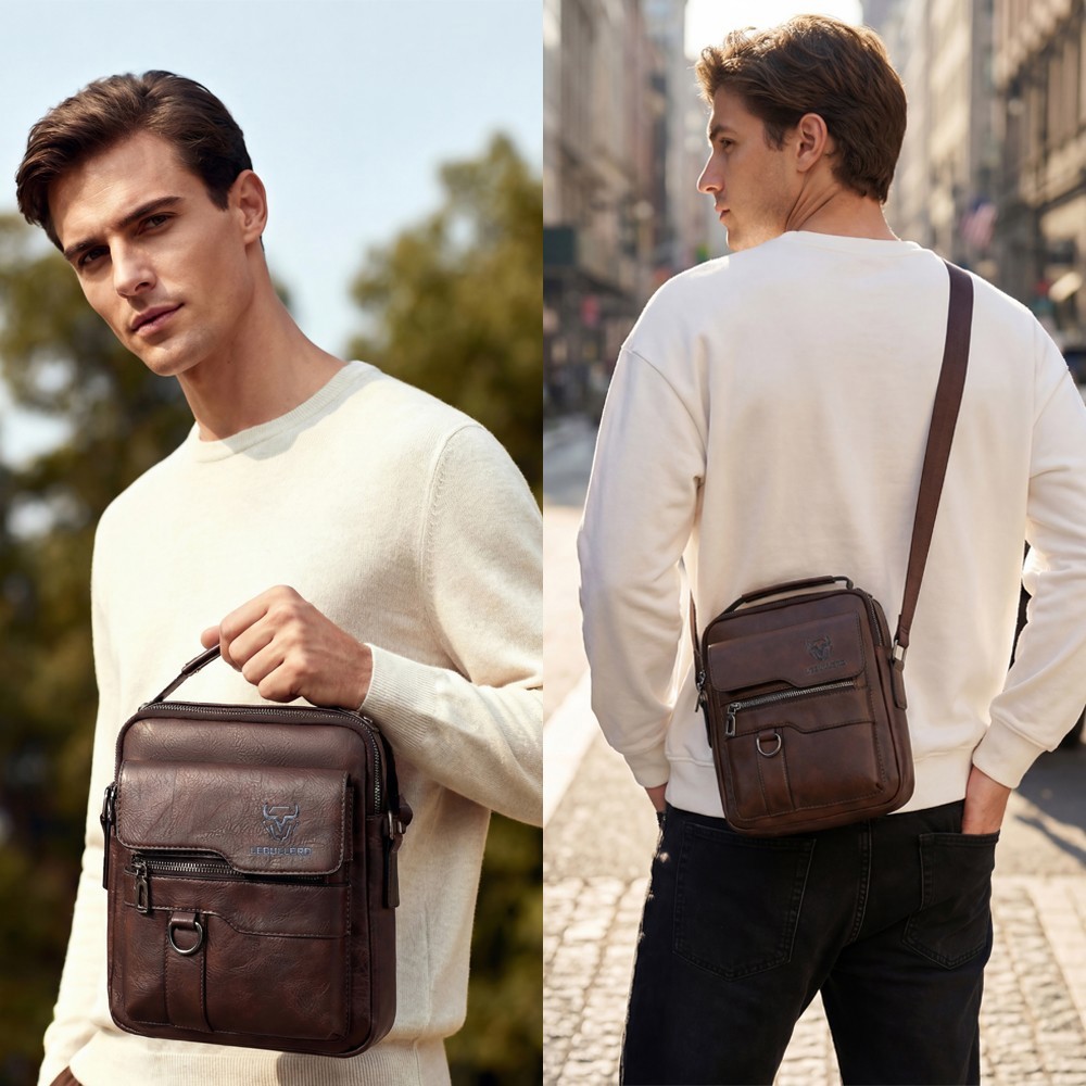US Men’s Leather Handbag Sling Bags Shoulder Messenger Bag Business Outdoor Bag