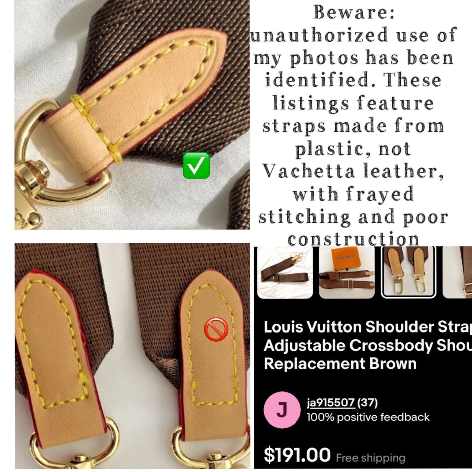 Louis Vuitton Shoulder Strap Adjustable Crossbody Shoulder Replacement Brown lv