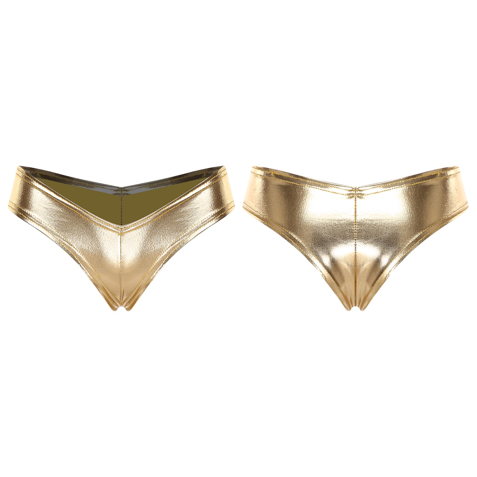 Women’s Faux Leather Shiny Metallic Bikini Panties Cheeky Knickers Mini Swimwear