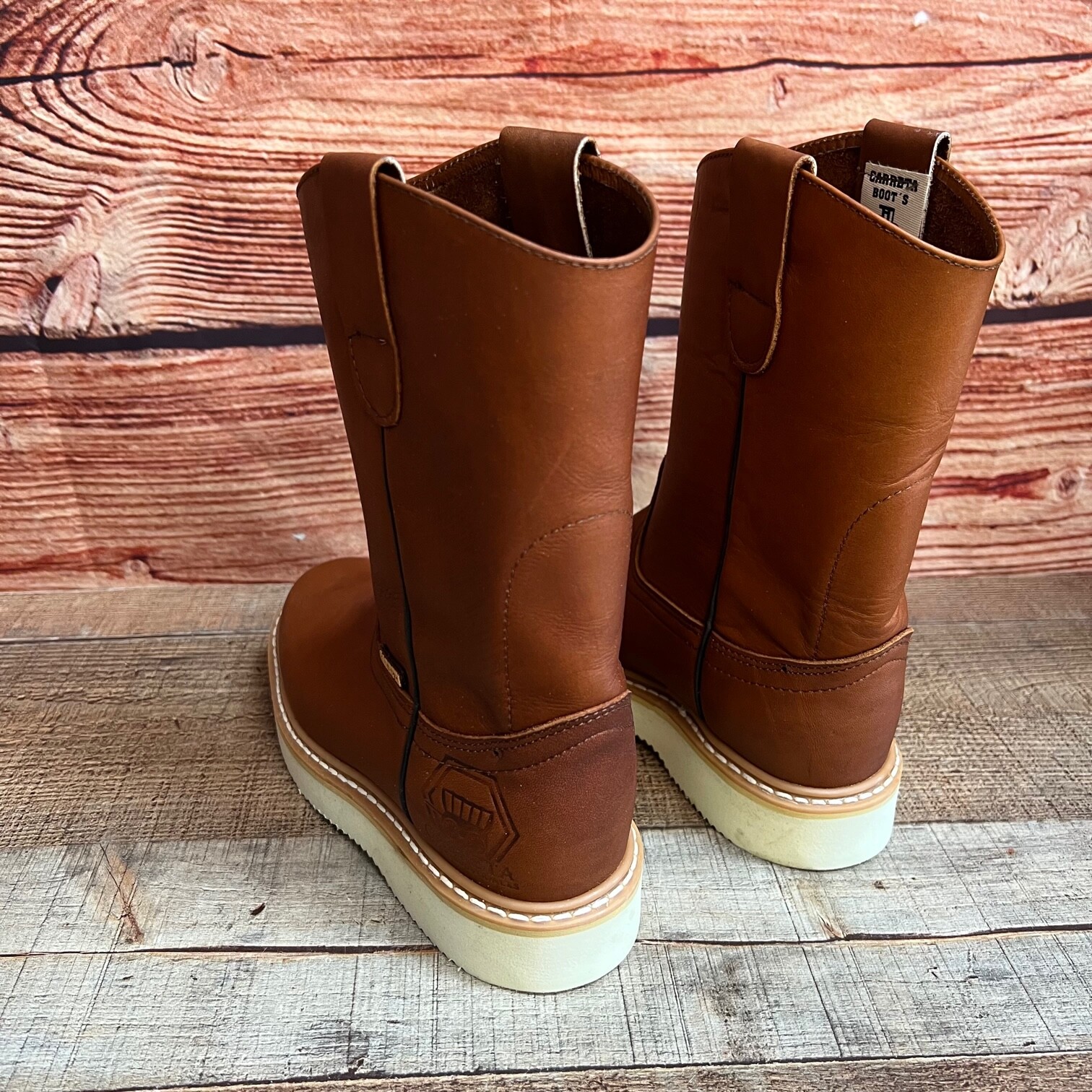 Womens Pull-up Leather Mid Calf Leather Work Boots Bota de Trabajo de Mujer Piel