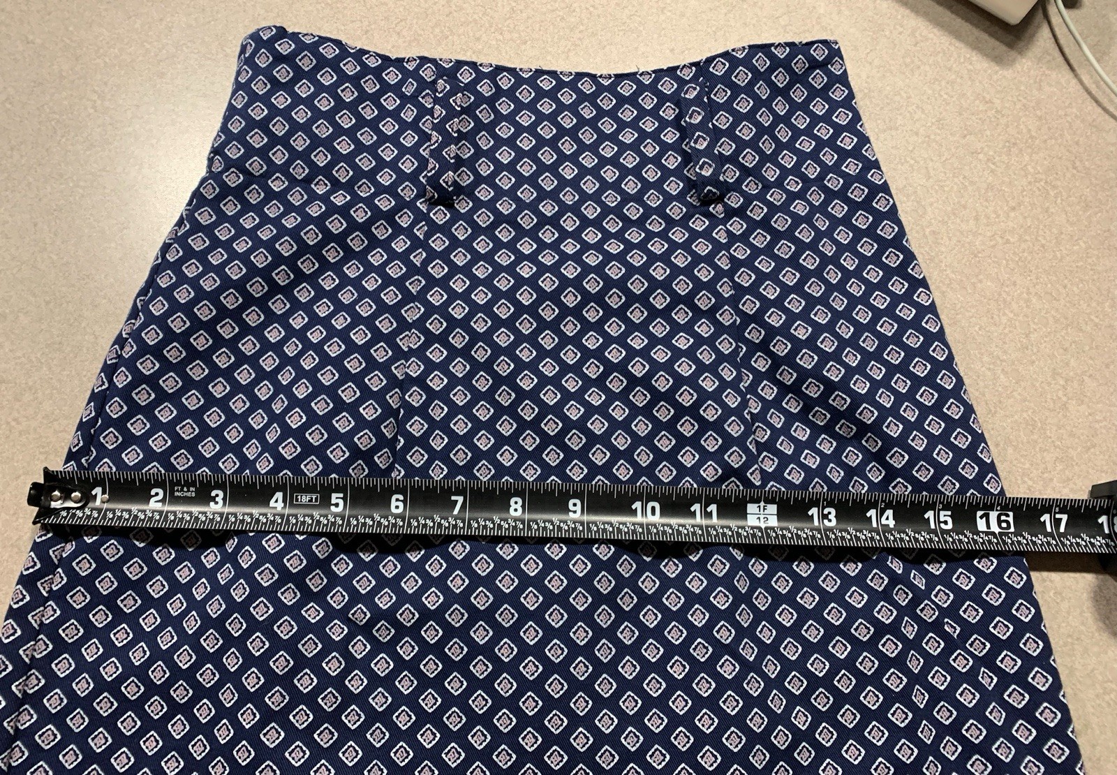 Vintage A Buyer California Sz 3 Geometric Belted A-line Navy Blue Skirt Made USA