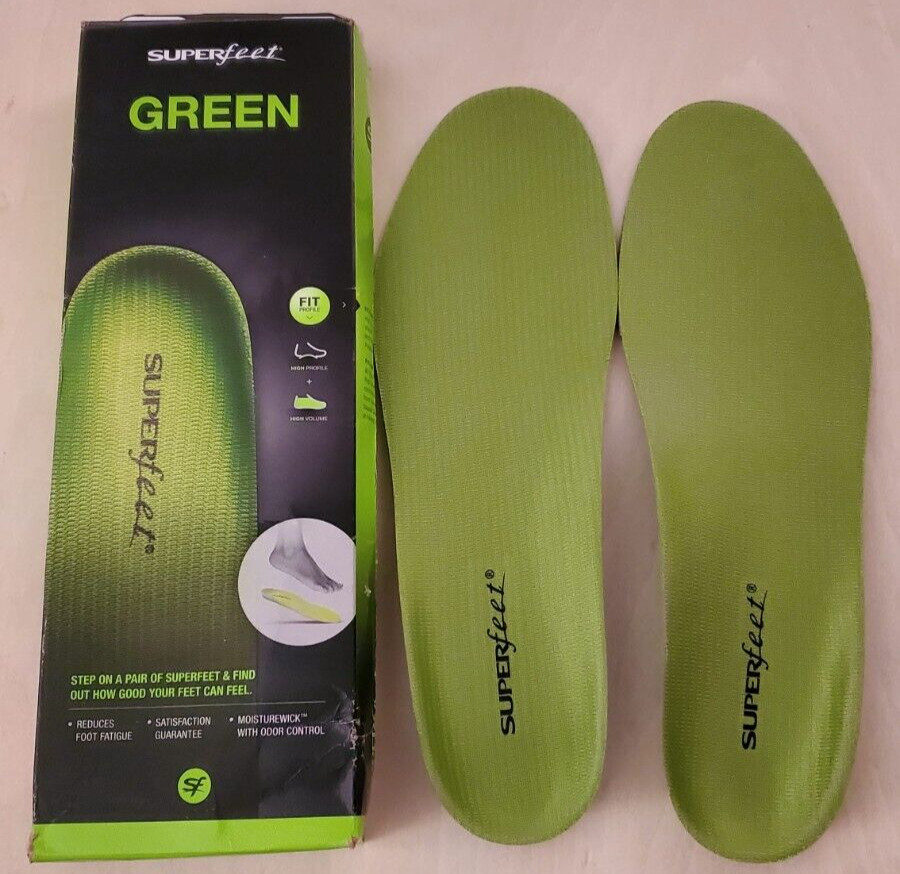 Superfeet Green Insoles Orthotic Arch Support Size F Men’s 11-13 Womens 12.5+ US