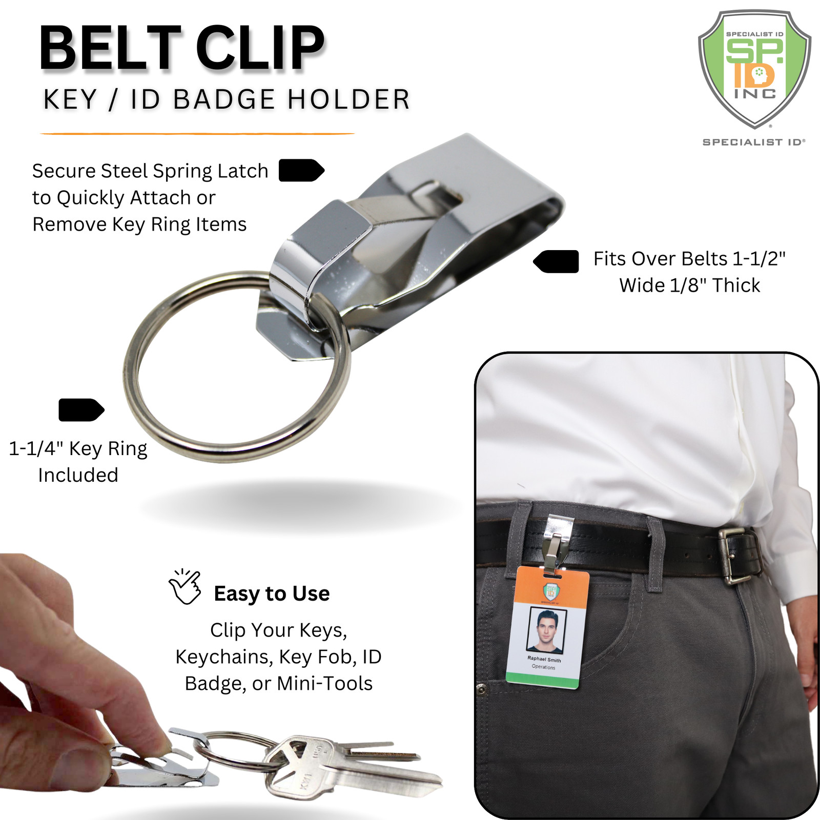 5 Pcs Secure Belt Clip Key Holder w Metal Hook & Heavy Duty 1 1/4″ Keychain Ring