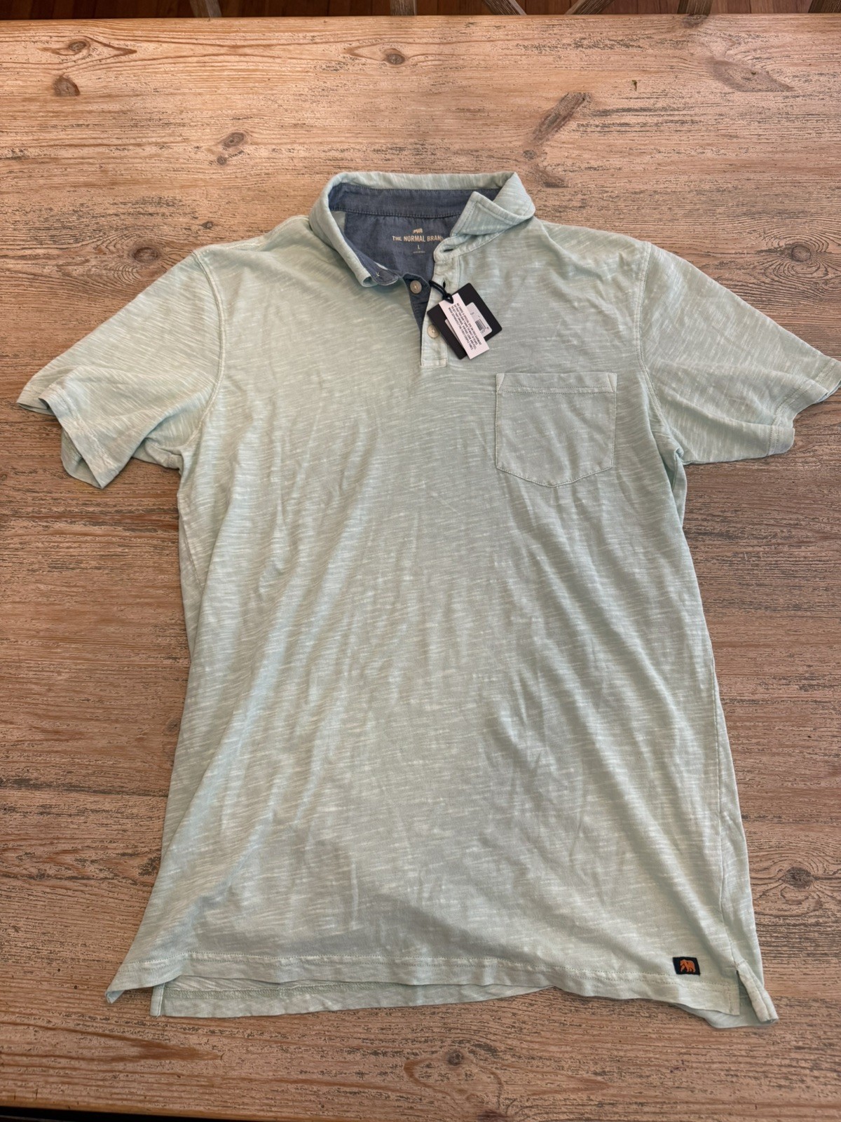 The Normal Brand NWT Vintage Slub Pocket Polo Shirt Surf Spray Large L
