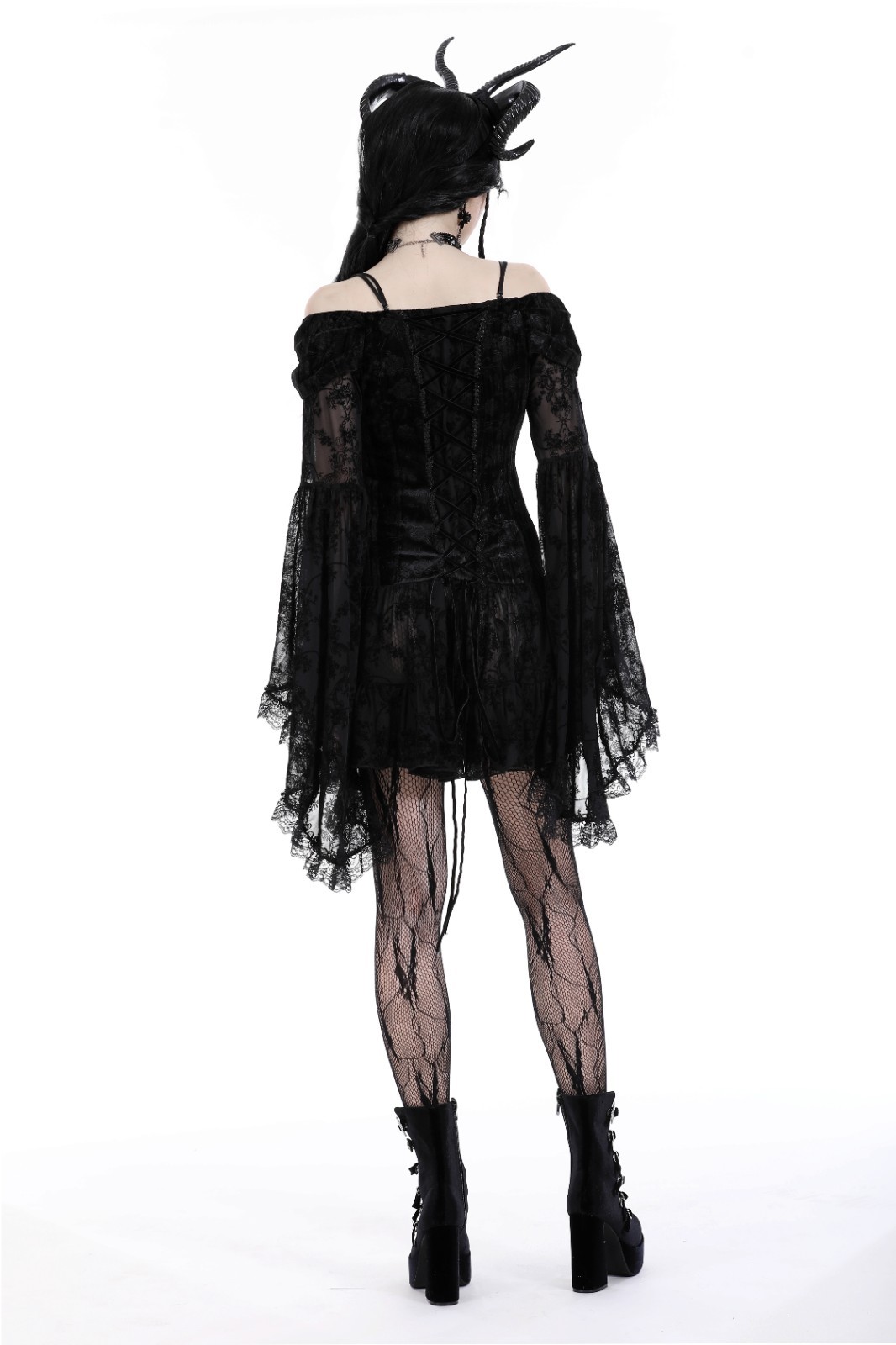 Dark In Love Gothic Victorian Dark Fairycore Black Rose Fairy Lace Mini Dress L