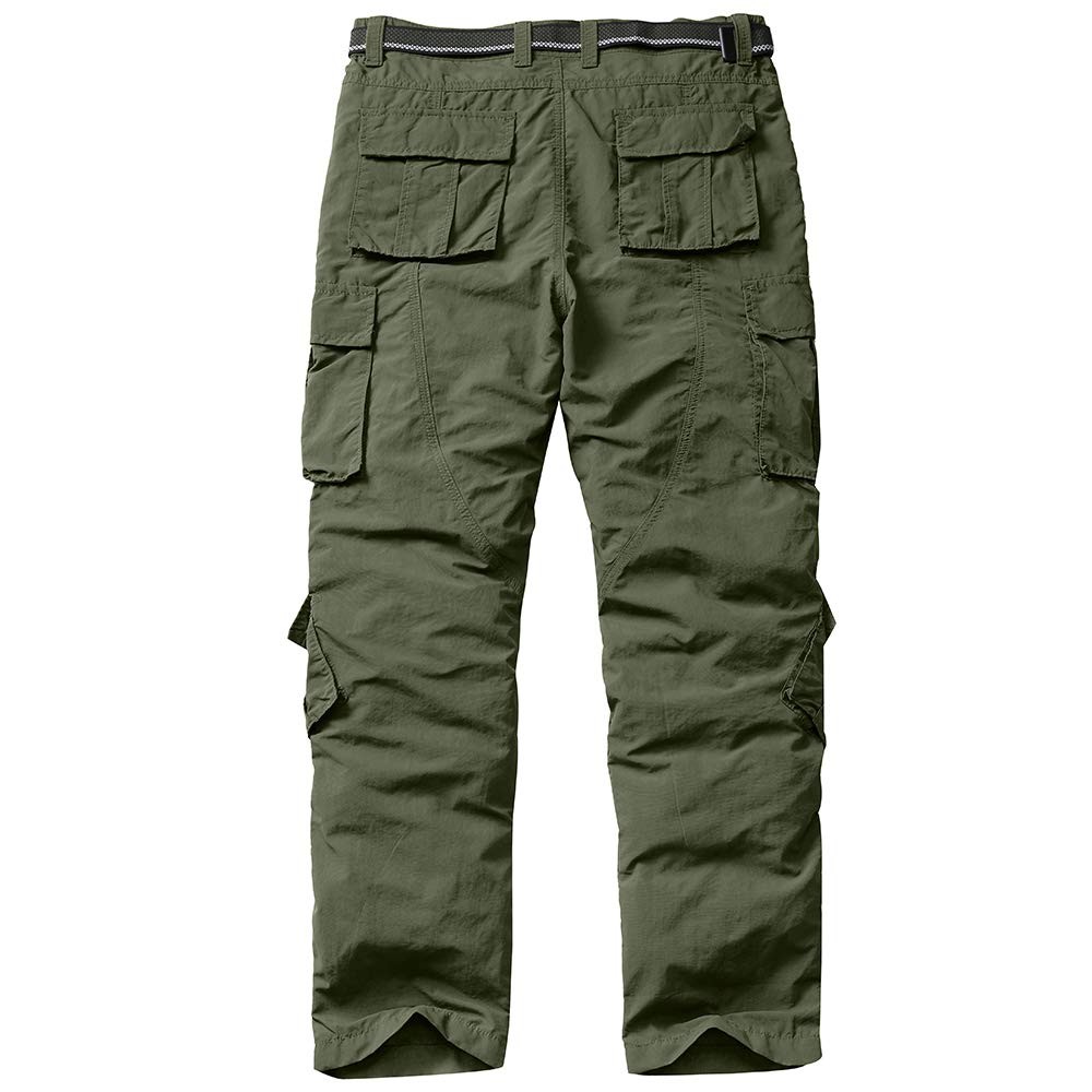 Men’s Lightweight Quick Dry Hiking Cargo Pants with 8 Pockets, Army Green, 32