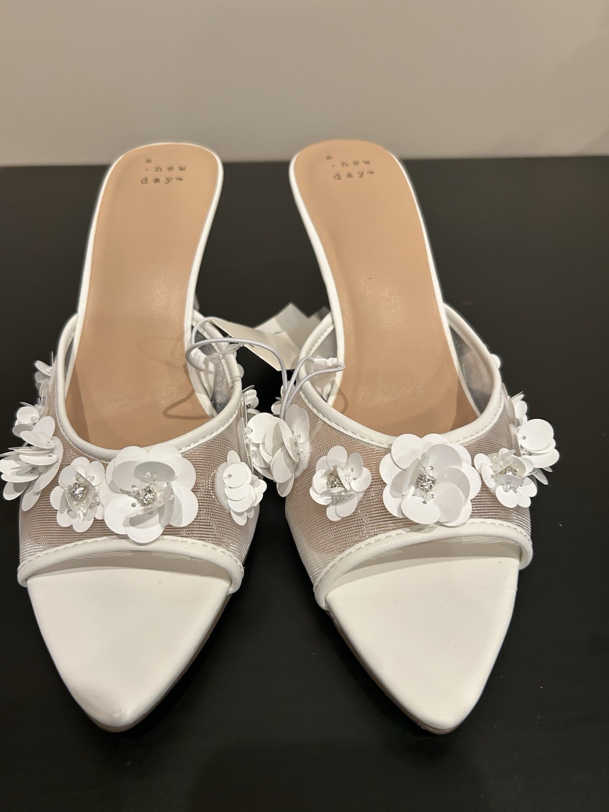 Women’s Lupita Mesh Rhinestone Peep Toe Mule Heels SEE DESCRIPTION