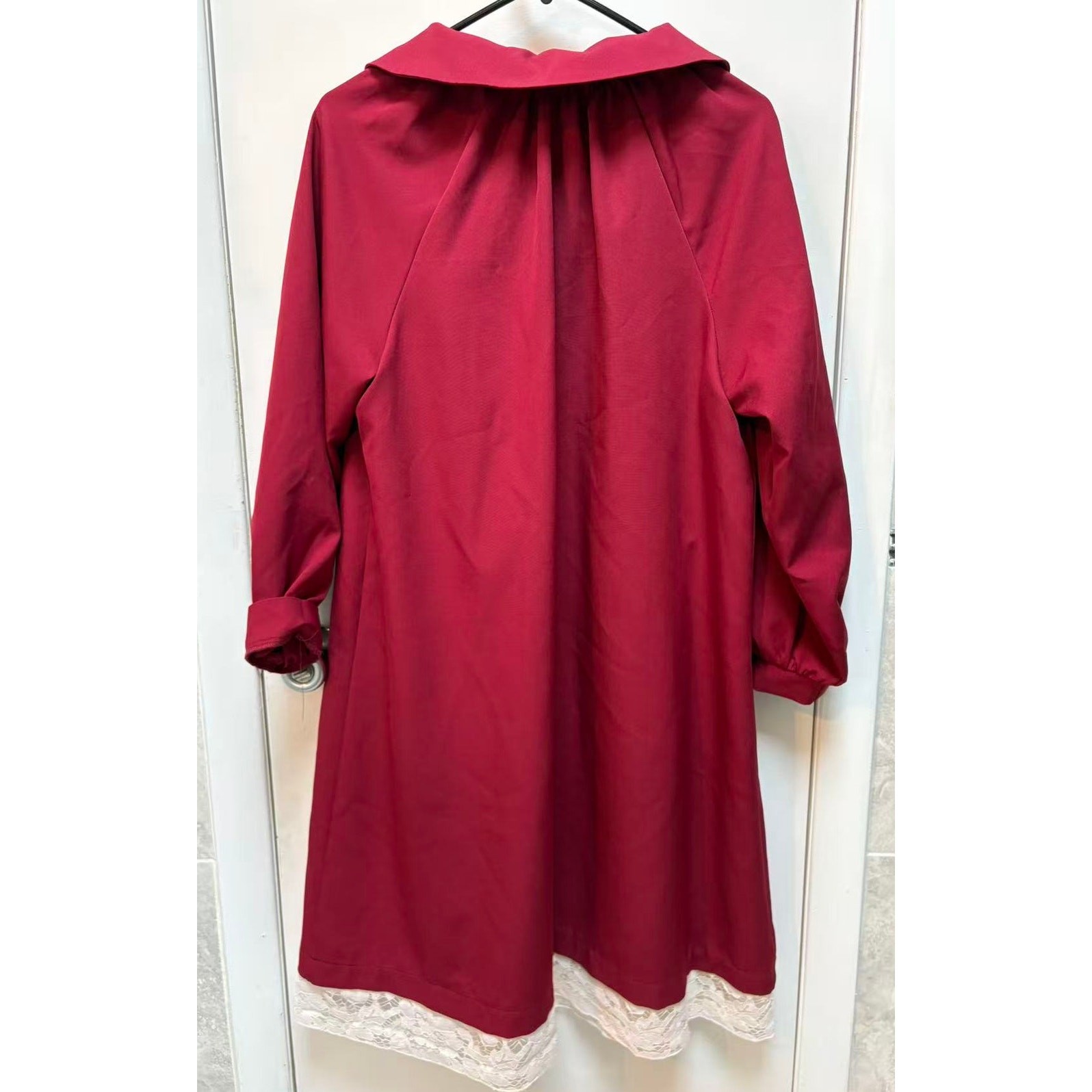 Red Vintage Peter Pan Collar Coat Pearl Button Lace Trim Babydoll Jacket Sz M