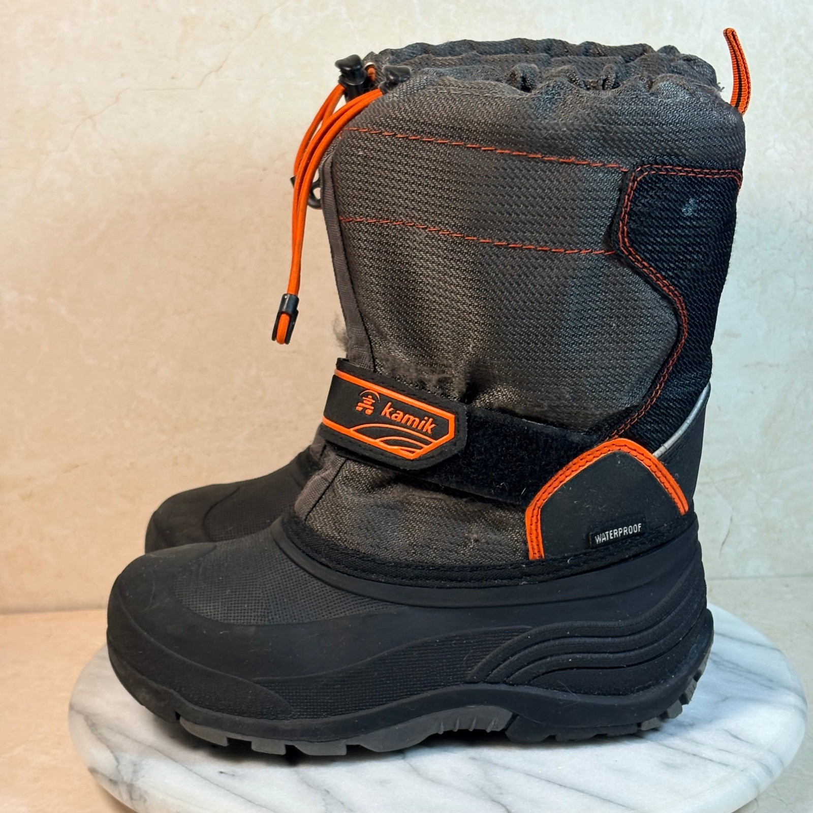 Kamik Kids Waterproof Snow Boots Charcoal Grey Orange Insulated Size 1 Winter