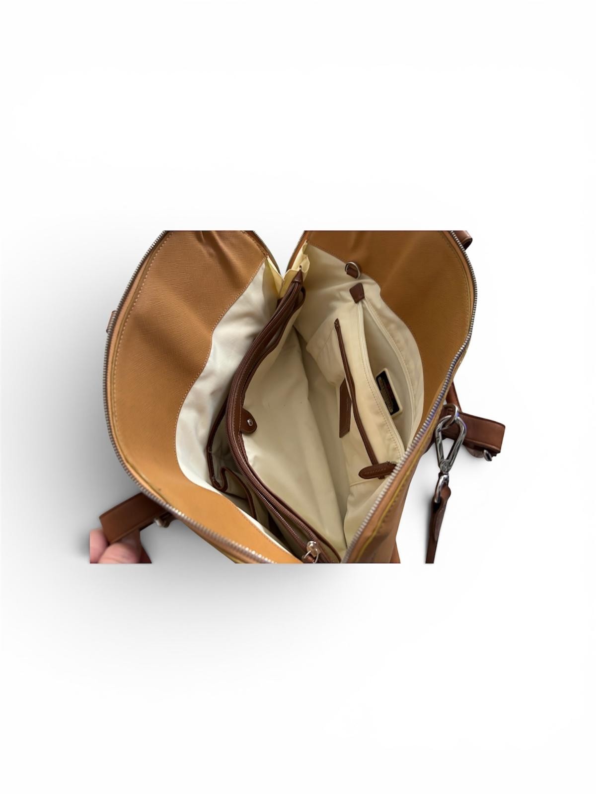 TUMI Sinclair Tegan Canvas Leather Laptop Tote Bag Natural Saddle Tan
