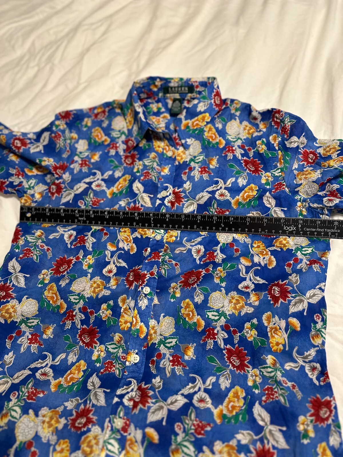 NWT Lauren Ralph Laren 100% Cotton Floral Button up 3/4 sleeve shirt Medium
