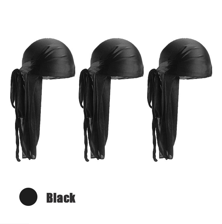 3 Pack Silky Satin Durag Unisex Wave Cap Hat Doo Rag Biker Smooth Head Wrap