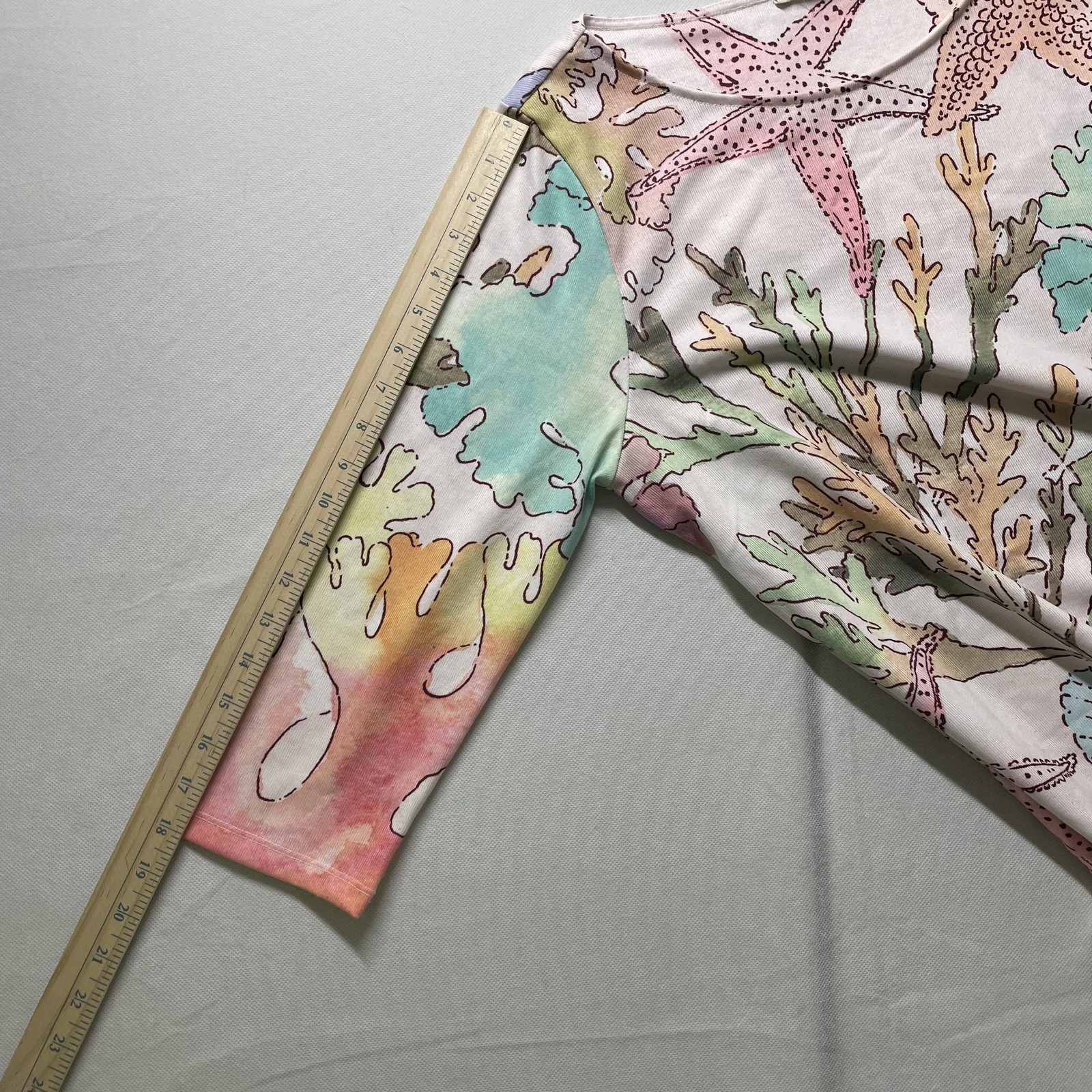 Soft Surroundings Tunic Top 3/4 Sleeve Ocean Theme Pink Multicolor Size L -C