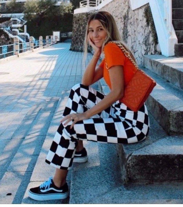 NEW Zara Checkered Pants Black White Large Block Ankle Cropped Straight Leg 5