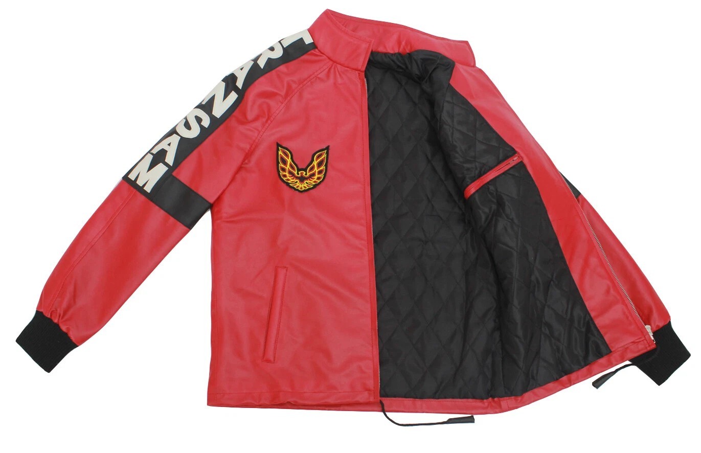 Mens Biker Burt Reynolds Smokey and the Bandit Red Trans Am Real Leather Jacket