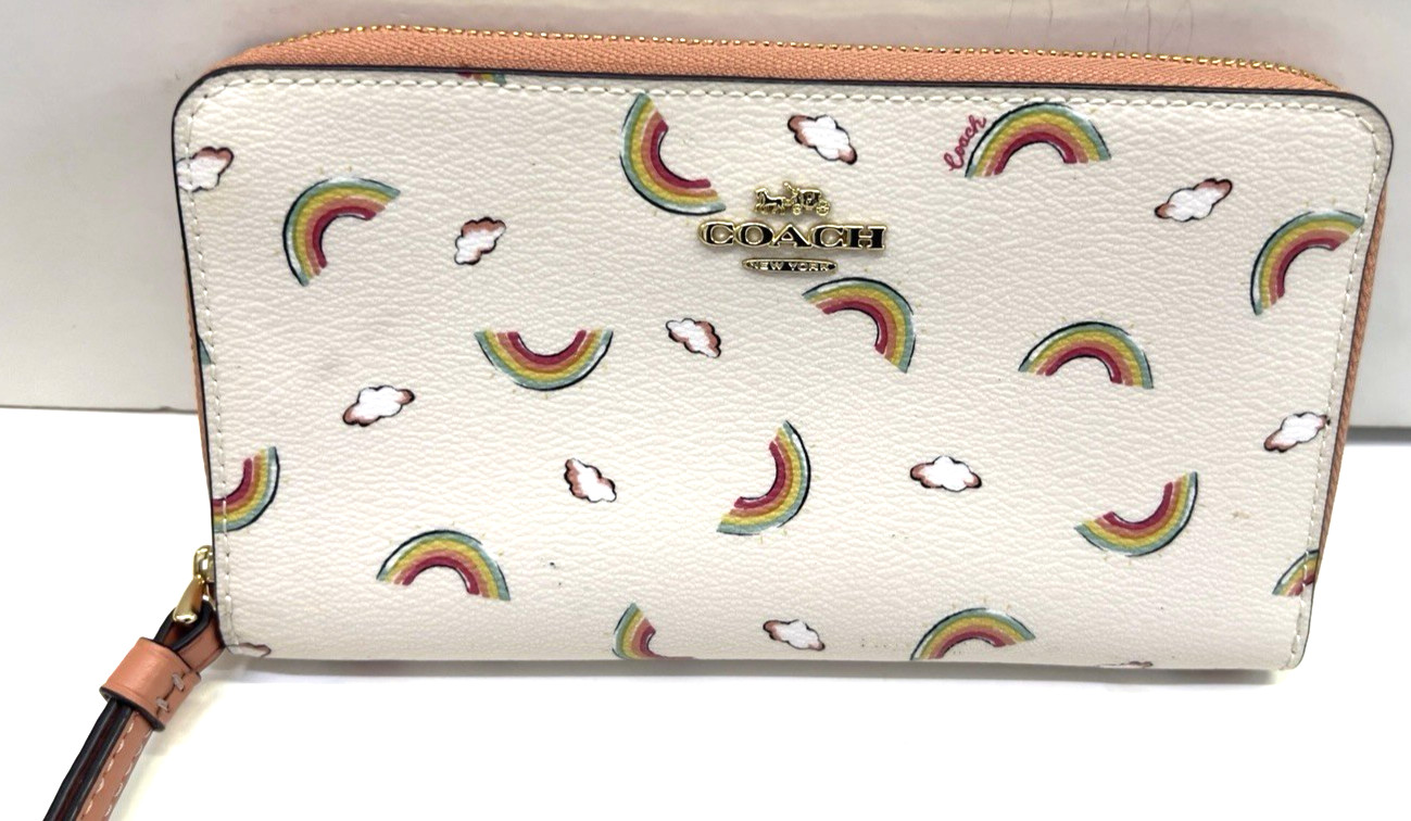 COACH Signature Rainbows Novelty Wristlet Wallet Purse Money Card Holder