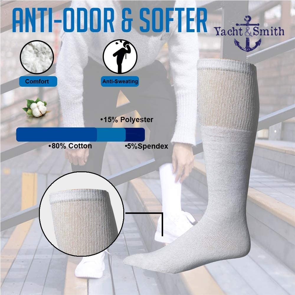 60PK 30 Inch Wholesale Men’s Long Tube SocksSport Socks 10-13 (White)