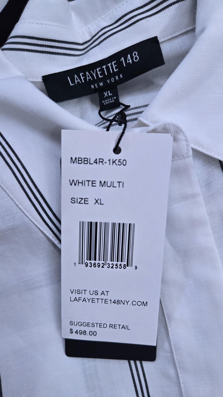 Lafayette 148 New York Men’s XL White/Black Striped Collared Dress Shirt Button