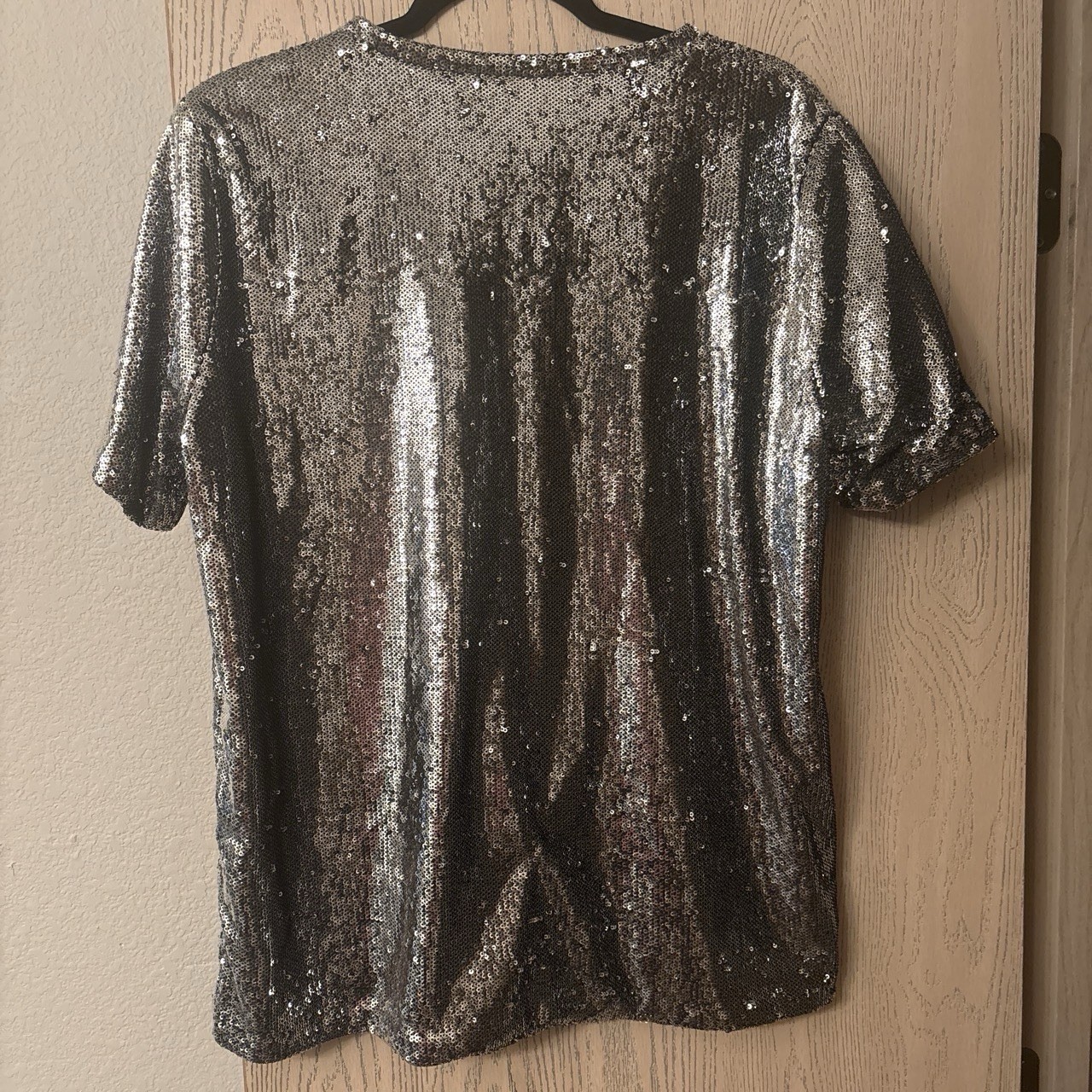 Michael Michael Kors Women’s XL Silver/Black Sequin KORS Logo Crew Neck Knit Tee