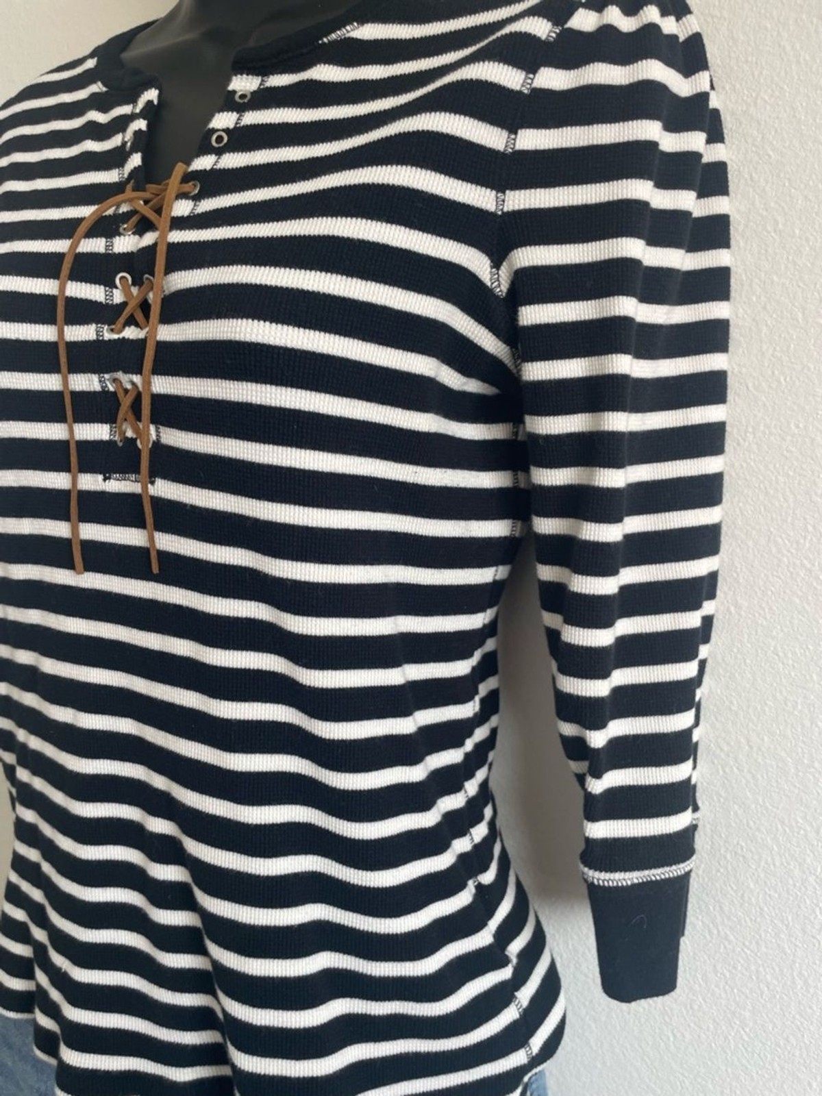Lauren Ralph Lauren Striped Lace-Up Top Womens Black White Nautical – Medium