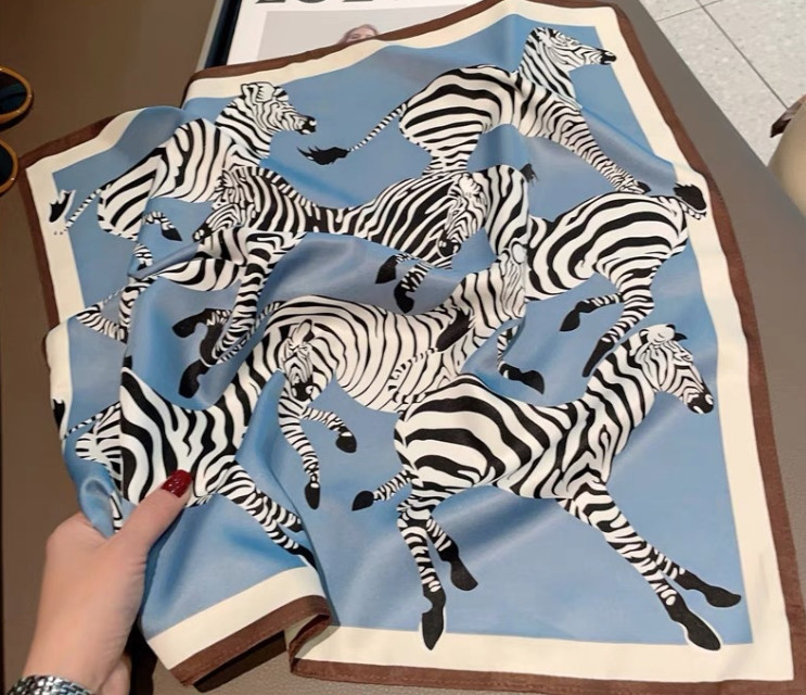 100% Silk Feel Zebra Print Scarf Lightweight Square Neck Scarf for Women