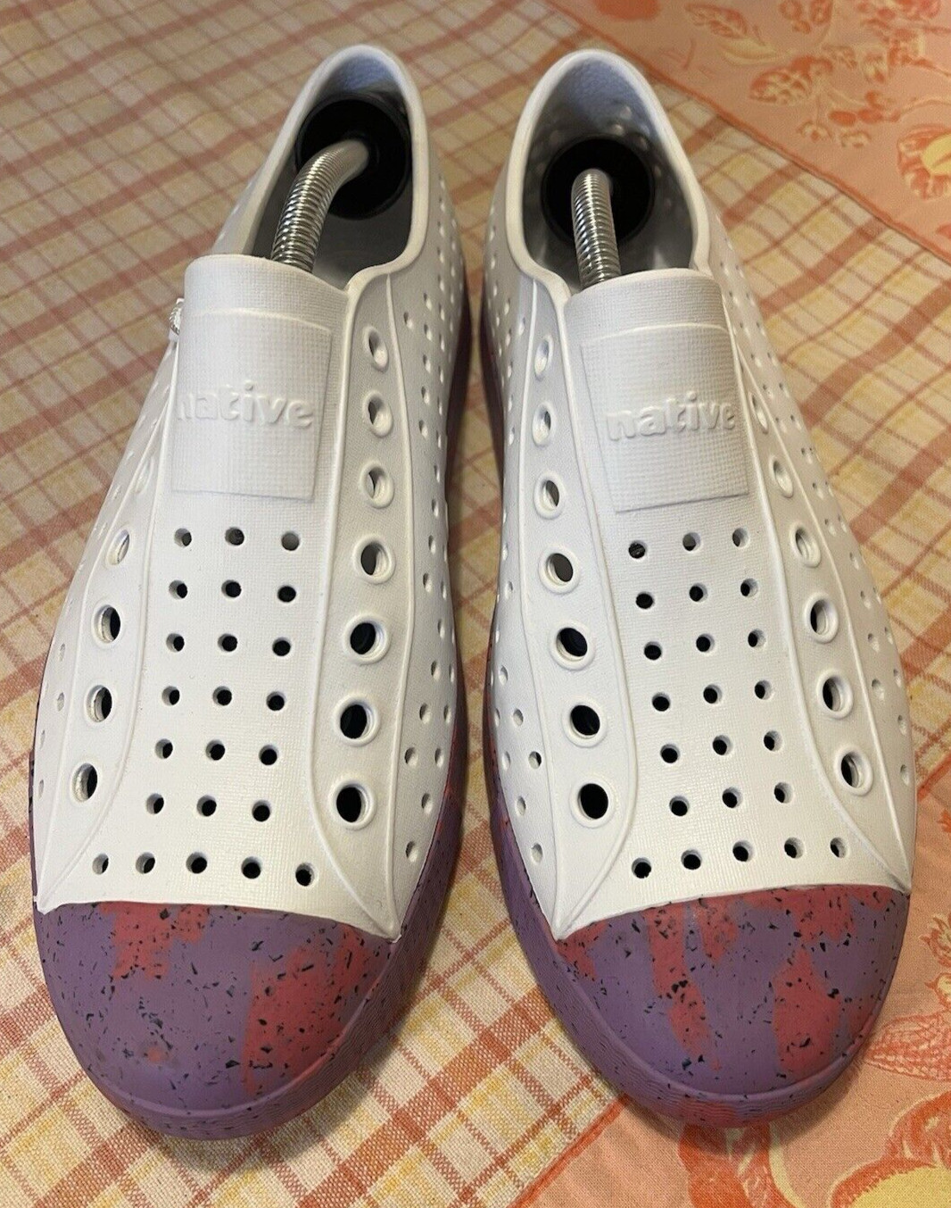 Native Jefferson Shoe White Purple Pink Sea Fan Dazzle Marble Slip On W8/M6 NWT