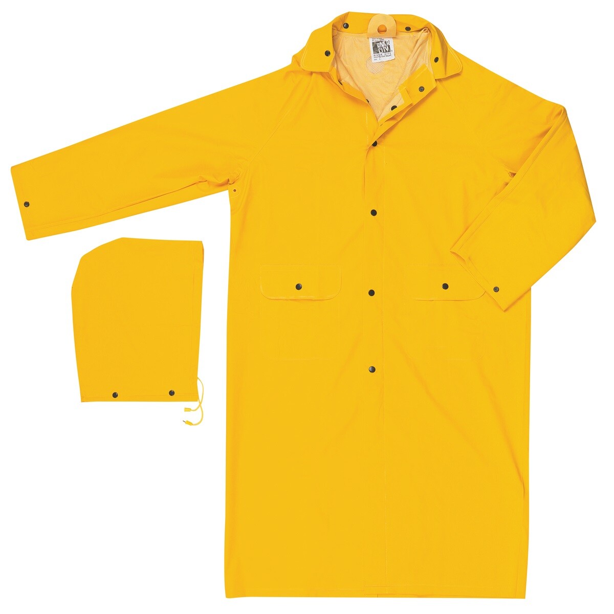 Safety Rain Coat Yellow Rain Jacket 49″ w Detachable Hood .35mm PVC / Polyester