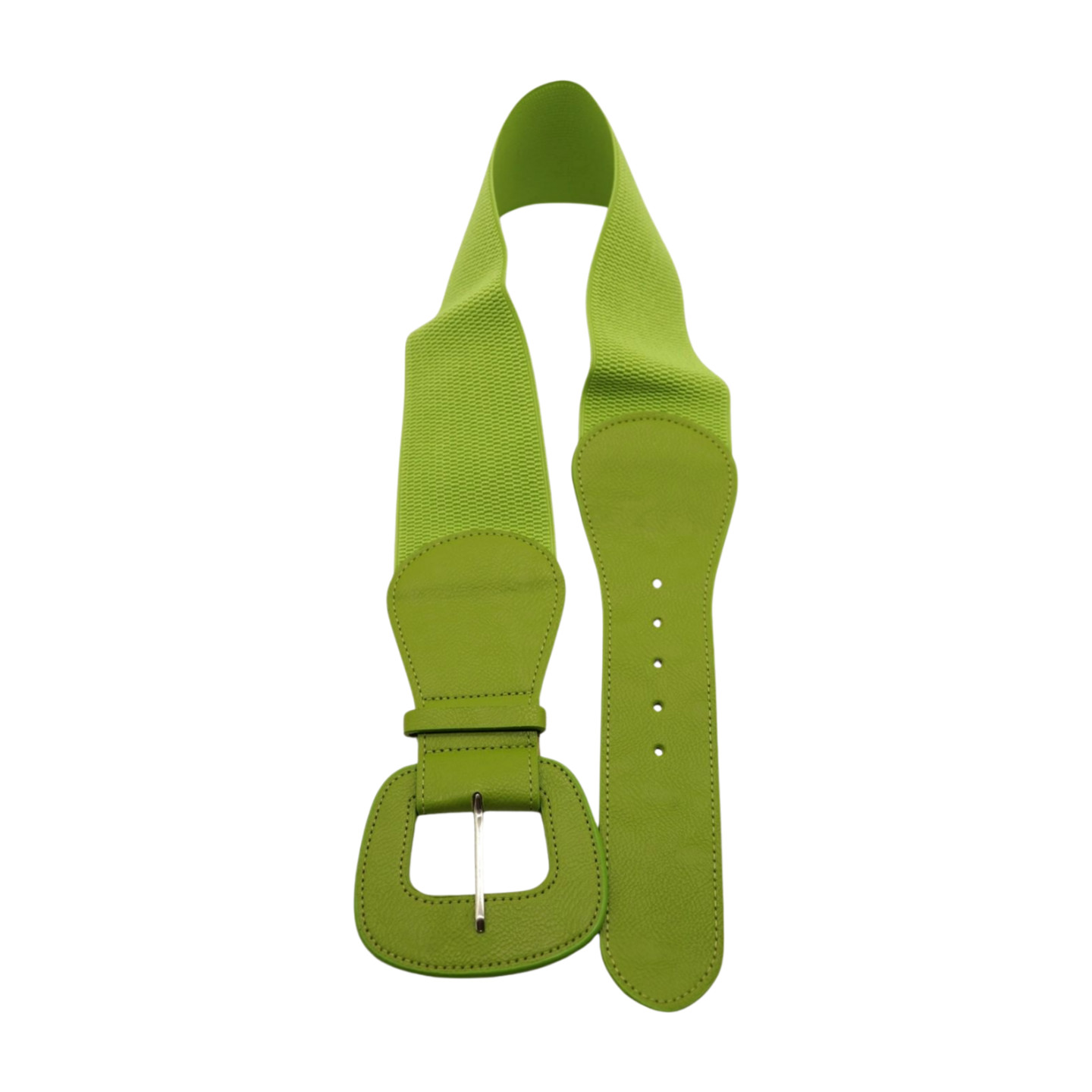 Women Olive Green Elastic Waistband Wide Popular Fun Fashion Belt Big Buckle S M