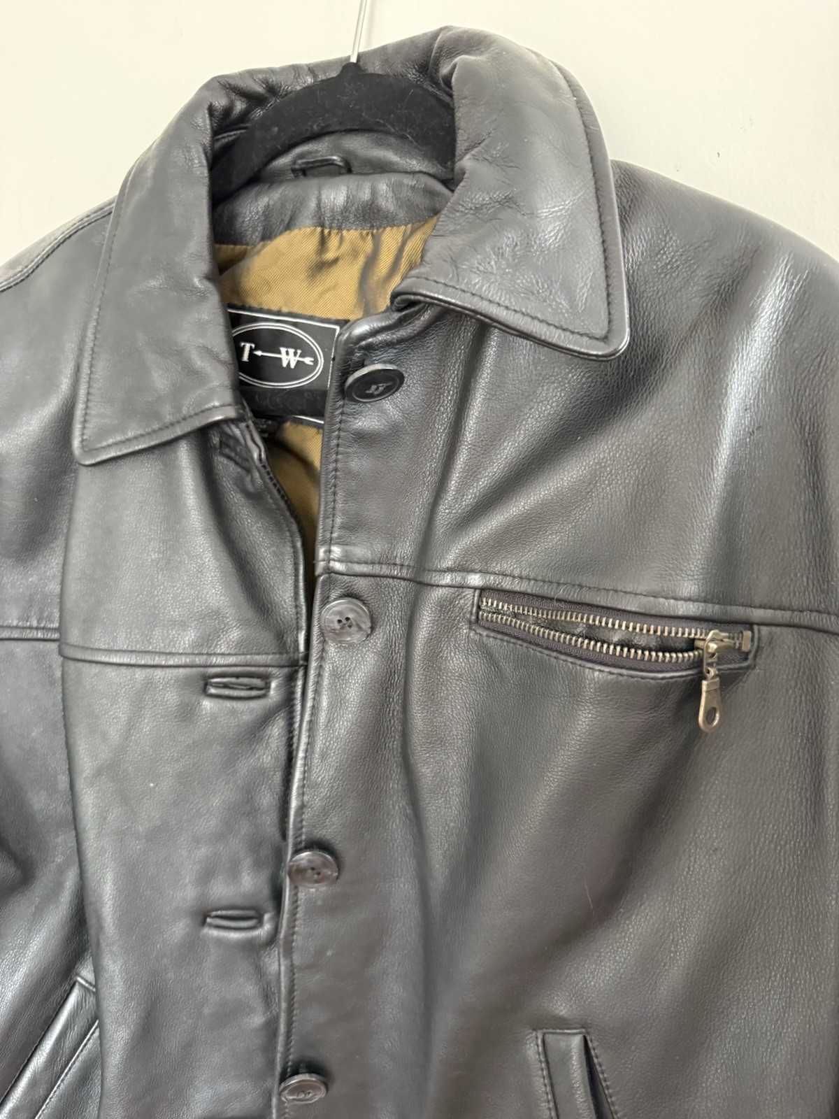 Vintage Tannery West Womens Black Leather Jacket Belt Size XS Biker Moto