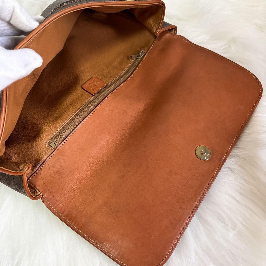 CELINE Clutch Bag Macadam PVC Leather Brown Vintage Authentic From Japan