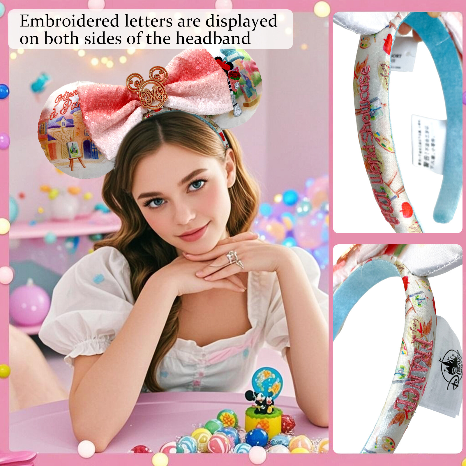Disney-Park’s Epcot France Paris Minnie Mickey Mouse Ears Bow Headband Rose US