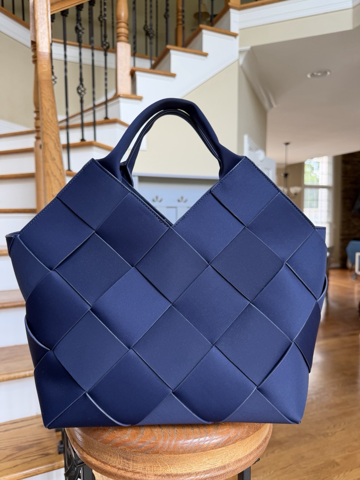 Parker & Hyde The Dallas Classic Tote in Navy Woven Tote Bag