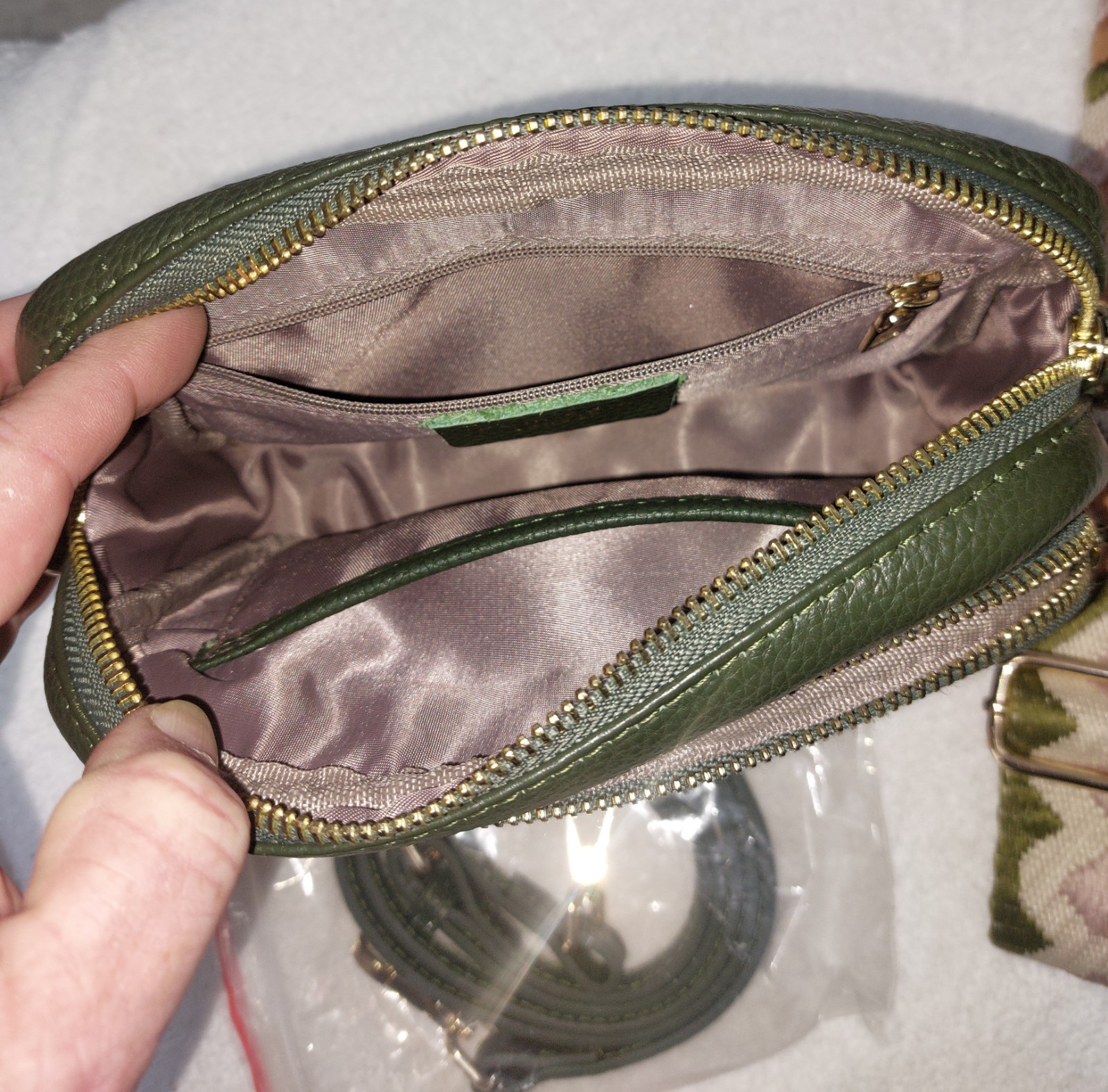 Pom Pom London Original Dark Green Crossbody W/ 2 Straps