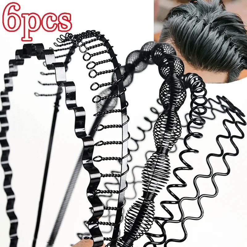 6Pcs Metal Hair Headband Wave Style Hoop Band Comb Sports Hairband Men Women