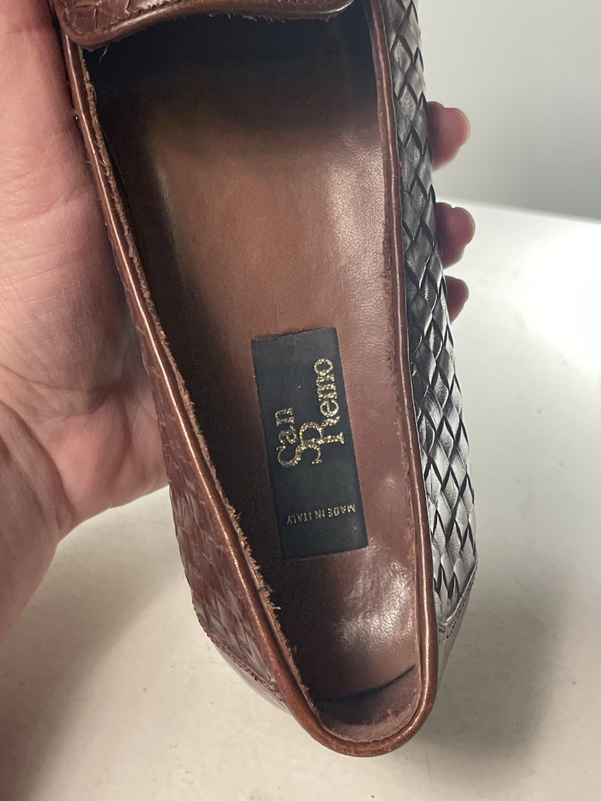 Vintage San Remo Italy Woven Leather Tassel Loafers Brown Men’s 10 Made in Italy