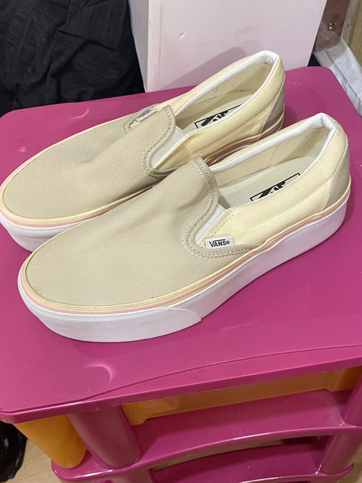 VANS Classic Slip-On Beige Solid Low Top Slip On Sneakers Rubber Outsole