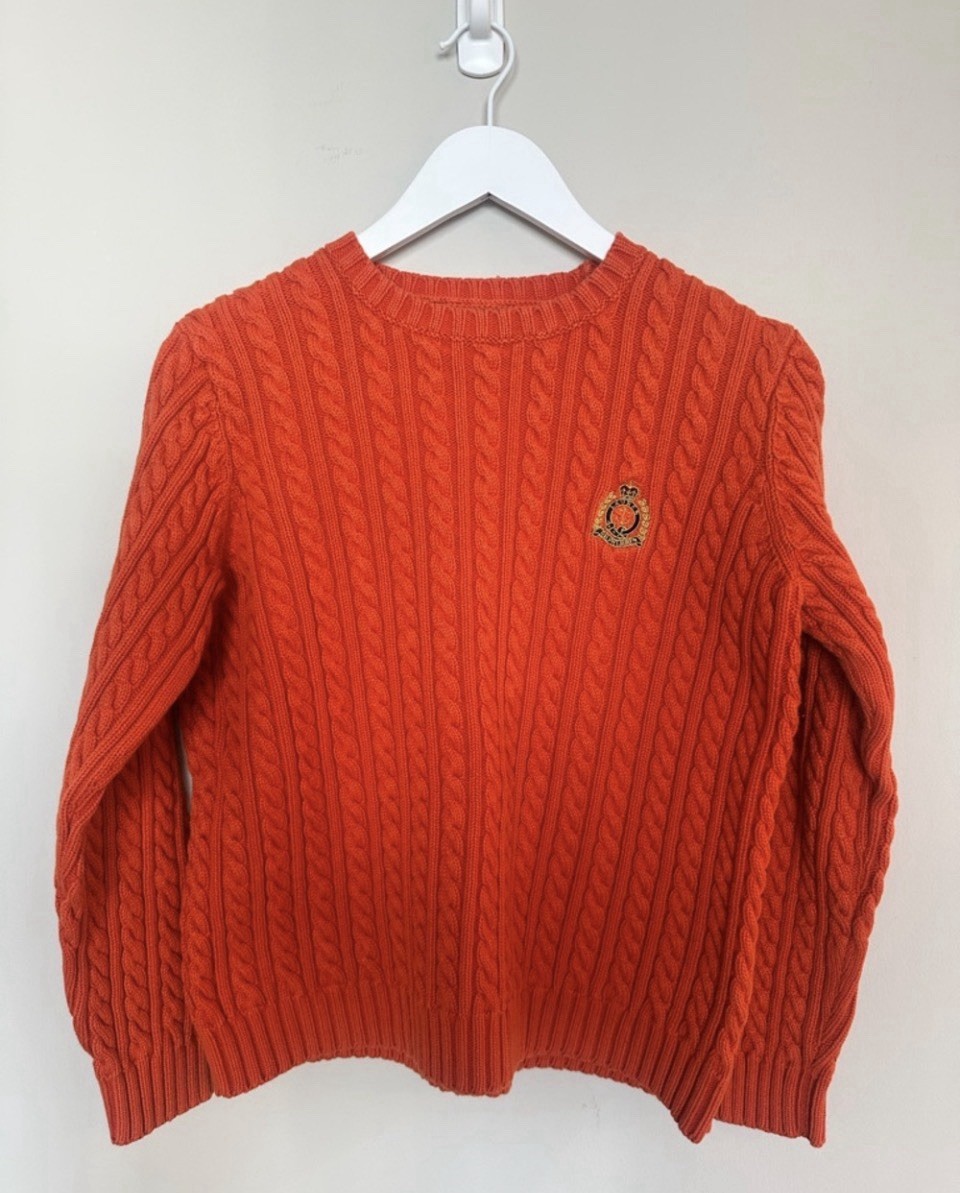 Lauren Ralph Lauren Orange Cable-Knit Crew Neck Pullover Cotton S