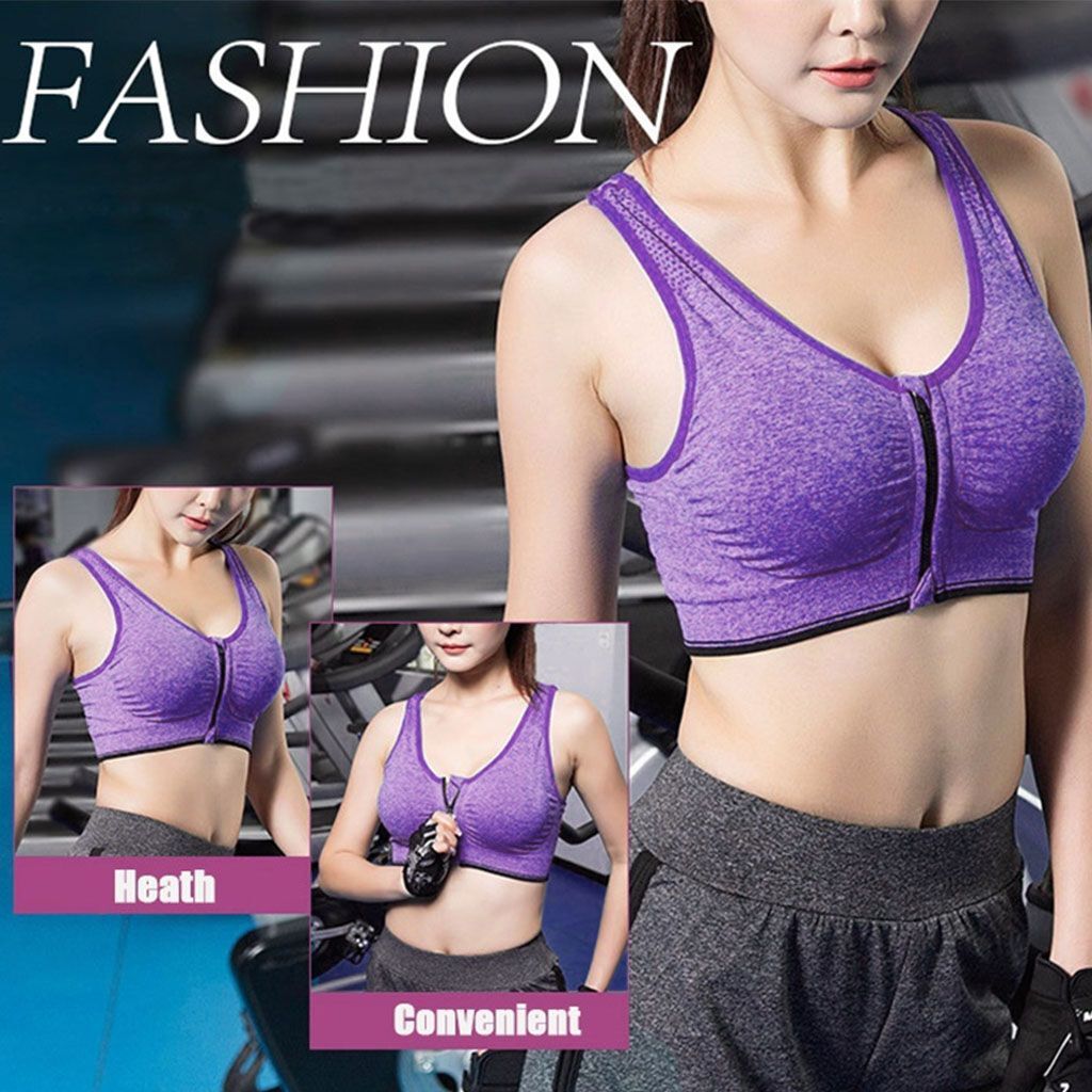 Sports Bra Women High Impact Running Yoga Workout Bra Zip Front Closure M/L/XL