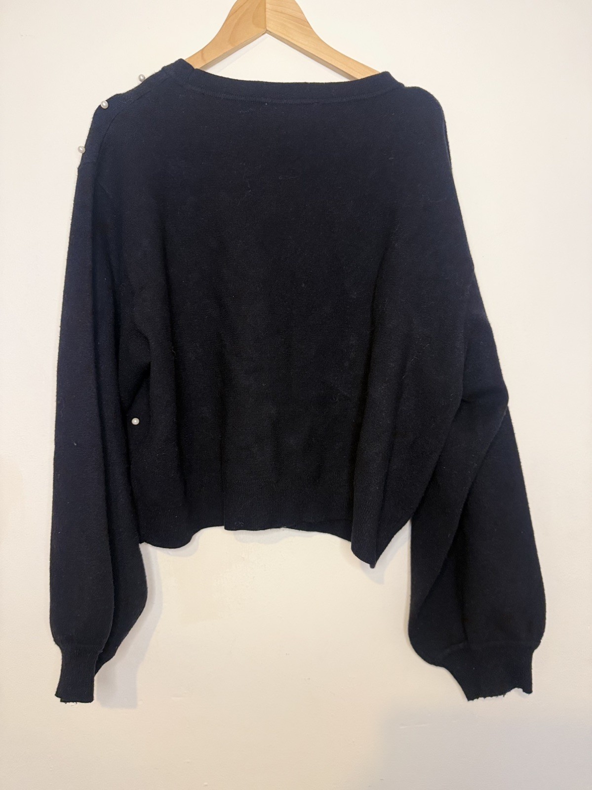 ZARA Black Pearl Embellished Knit Sweater Women’s Large L Balloon Sleeve Jumper