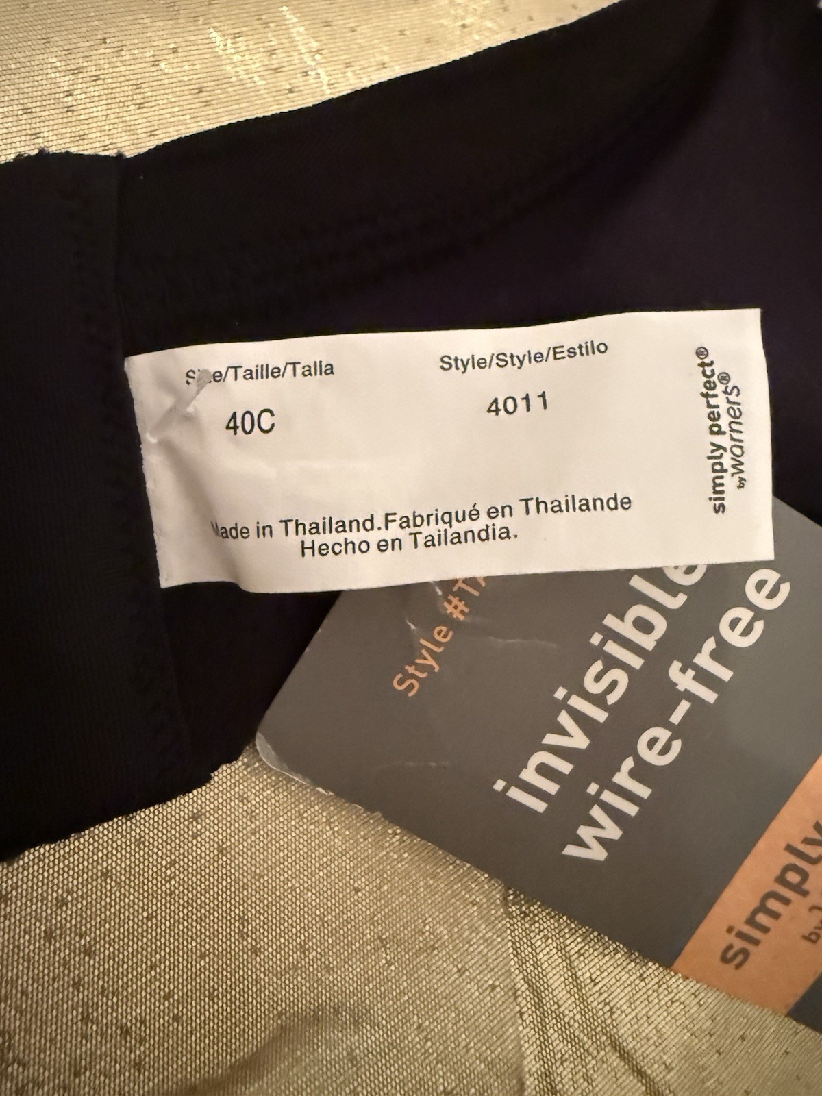 NWT Warners “Invisible” Wire Free Lightly Lined Bra TA4011 Black Size 40C