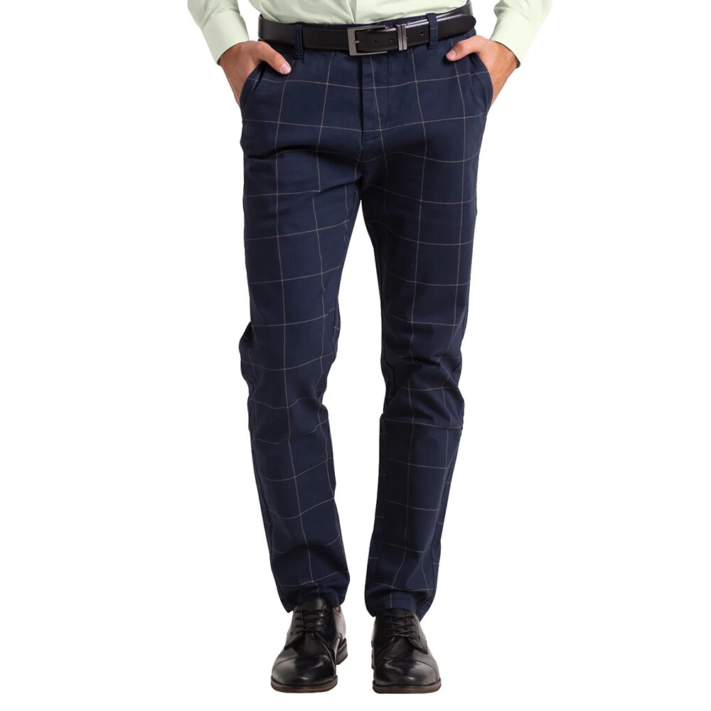 Mens Slim Fit Check Cotton Formal Smart Office Work Pants Professional Style