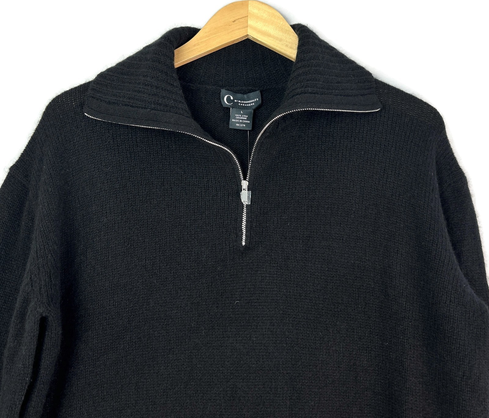 C by Bloomingdale’s Women’s Cashmere Drop Shoulder Half Zip Sweater Black Size L