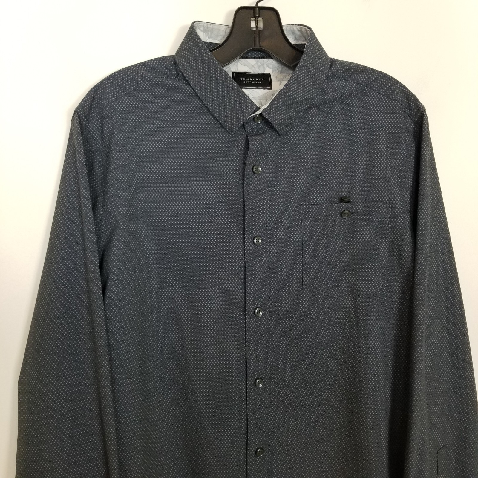 7D 7 Diamonds Men 4 way Stretch Button Up Shirt Sz Sz S Gray Long Sleeve