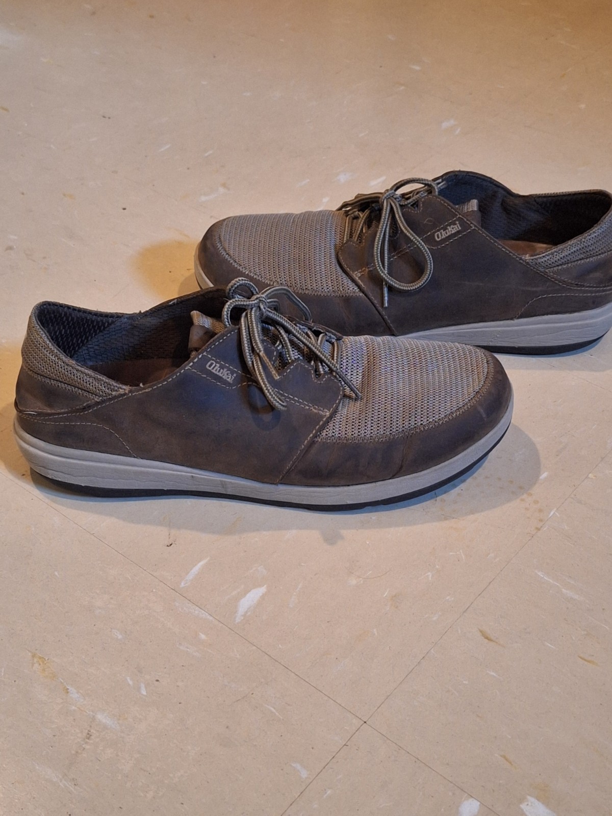 Olukai Makia Lace Leather Mesh Mens Sz 10.5 Boat Shoes Clay Kona Brown 10
