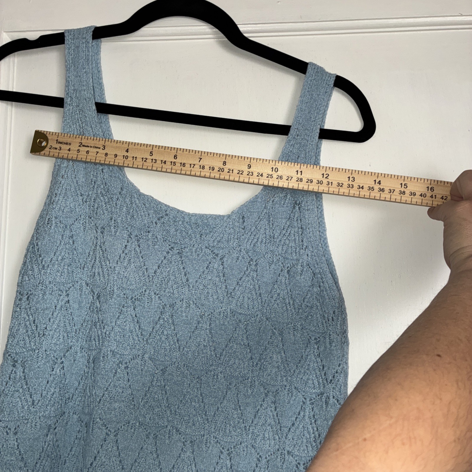 Sleeveless Blue Knit Tank Top Women’s Large Crochet Top