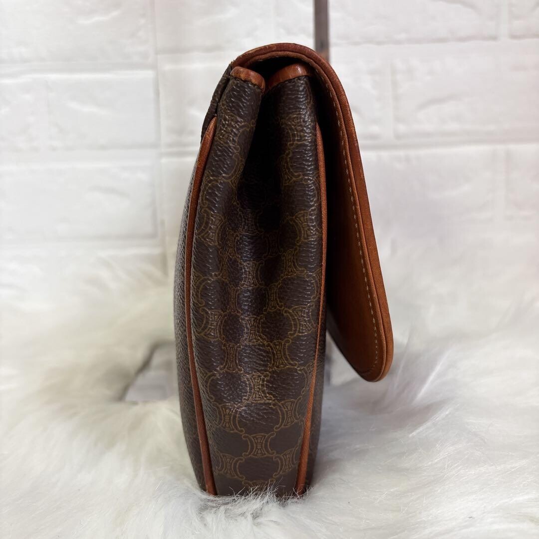 CELINE Clutch Bag Macadam PVC Leather Brown Vintage Authentic From Japan