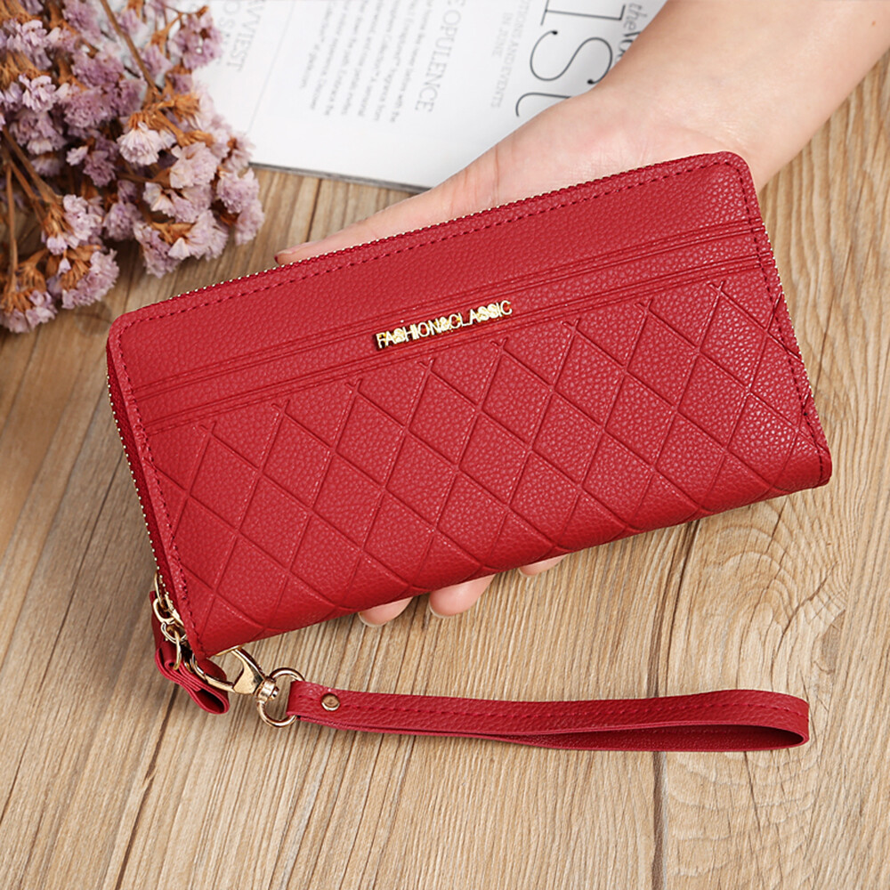 Women‘s Large Capacity Leather Wristlet Clutch Wallet Long Cell Phone Bag Zipper