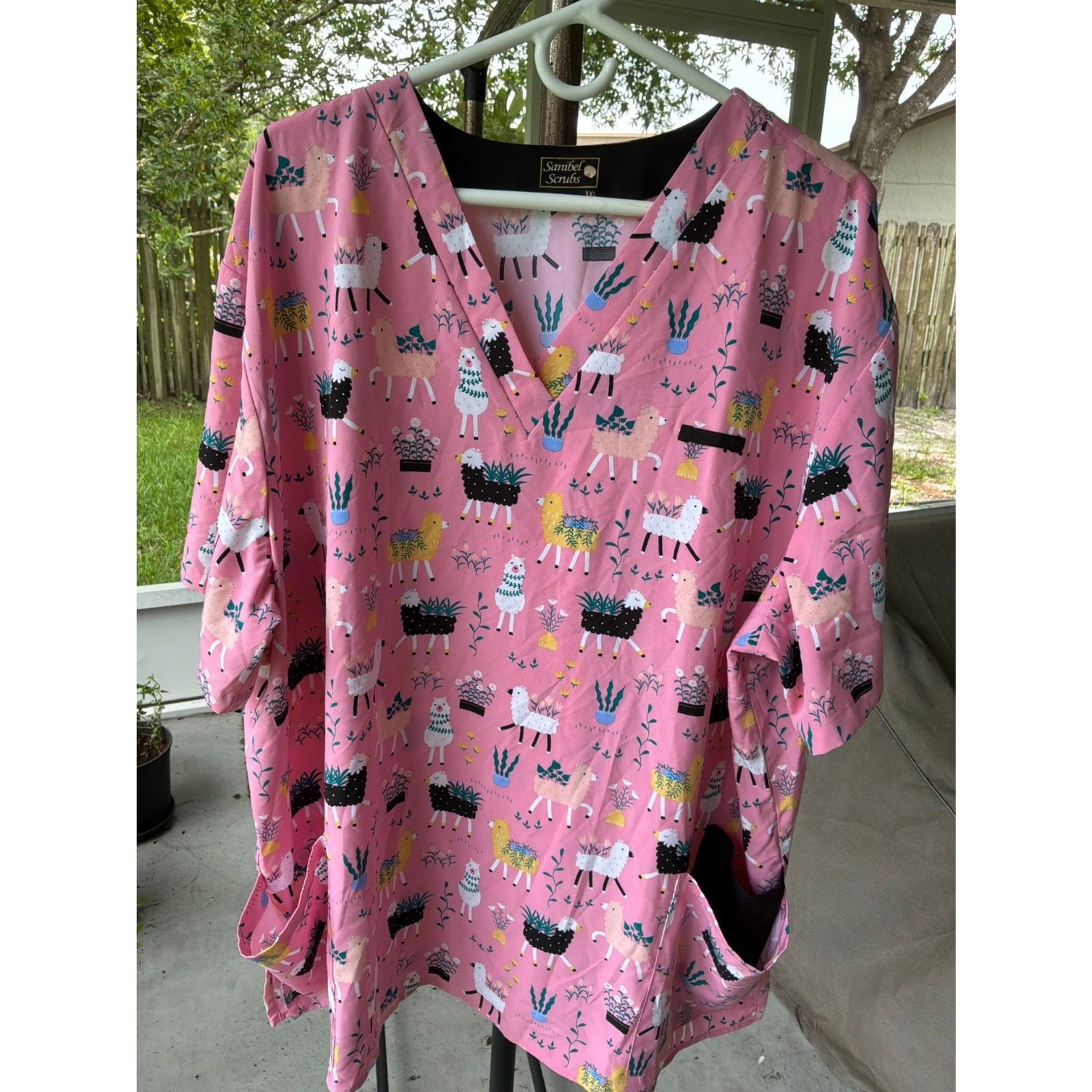 Saibel Scrubs 3XL Pink Lama Polyester Spandex Stretch Comfy Pockets