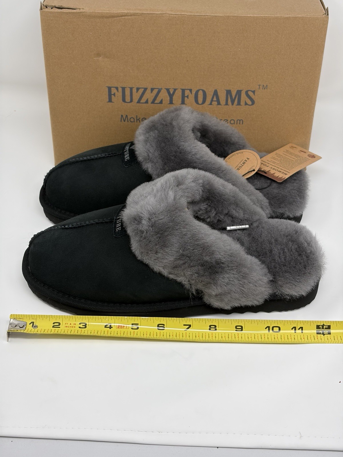 Fanture Cloud 901 Black Grey Sheepskin Memory Foam Slippers Women’s Size 11